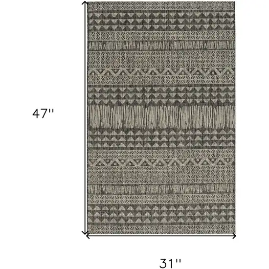 3'X4' Charcoal Machine Woven Uv Treated Tribal Indoor Outdoor Accent Rug Photo 9