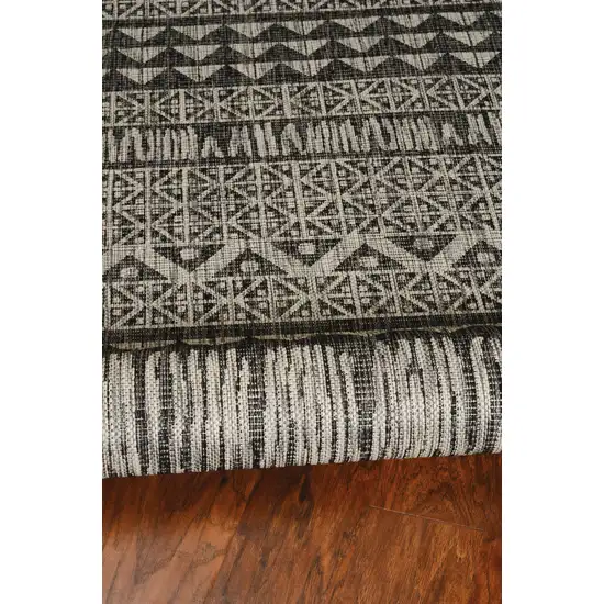 Charcoal Machine Woven UV Treated Tribal Indoor Outdoor Accent Rug Photo 4