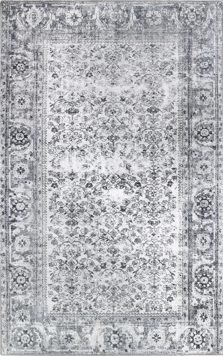 Charcoal Oriental Power Loom Stain Resistant Area Rug Photo 1