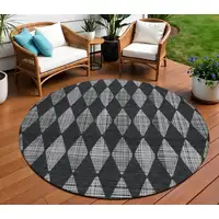 Photo of Charcoal Round Geometric Washable Non Skid Indoor Outdoor Area Rug