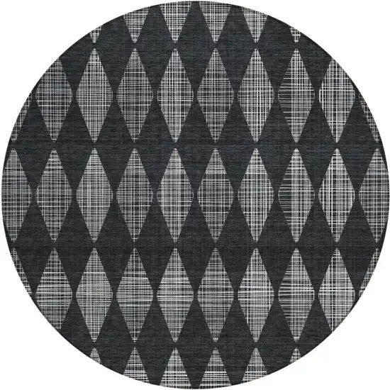 Charcoal Round Geometric Washable Non Skid Indoor Outdoor Area Rug Photo 2