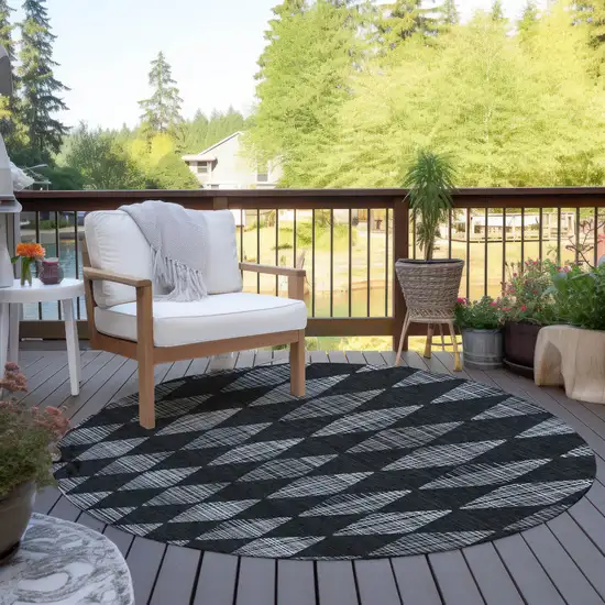 Charcoal Round Geometric Washable Non Skid Indoor Outdoor Area Rug Photo 7