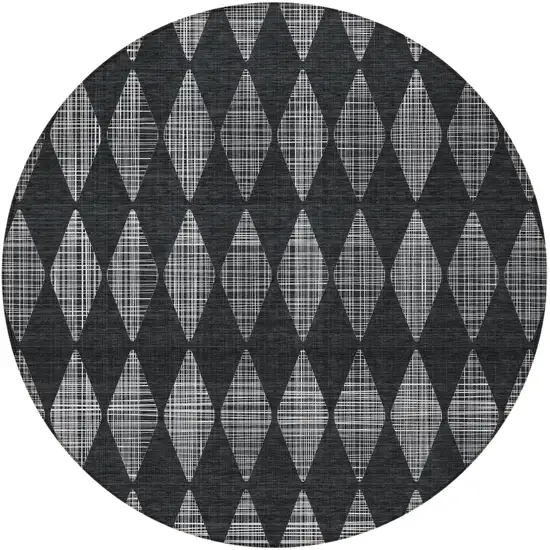 Charcoal Round Geometric Washable Non Skid Indoor Outdoor Area Rug Photo 6