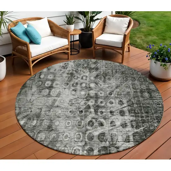 Charcoal Round Ikat Washable Non Skid Indoor Outdoor Area Rug Photo 1