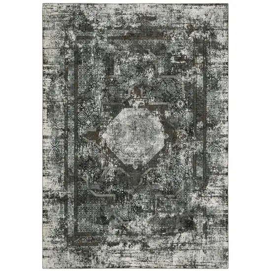 Charcoal Rust Grey Blue Ivory And Brown Oriental Power Loom Stain Resistant Area Rug Photo 1