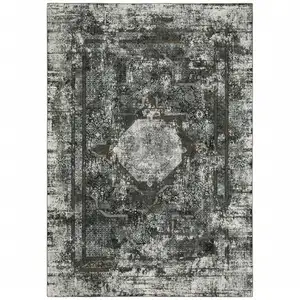 Photo of Charcoal Rust Grey Blue Ivory And Brown Oriental Power Loom Stain Resistant Area Rug