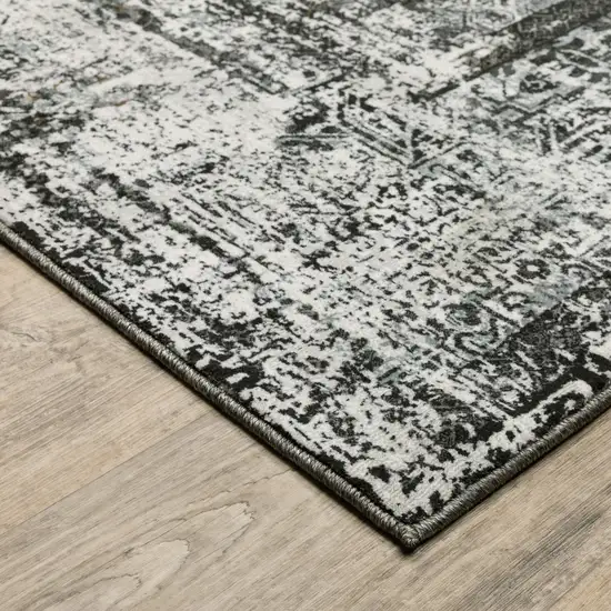 Charcoal Rust Grey Blue Ivory And Brown Oriental Power Loom Stain Resistant Runner Rug Photo 3