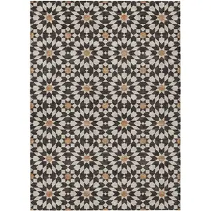 Photo of Charcoal Silver And Copper Floral Medallion Washable Indoor Outdoor Area Rug