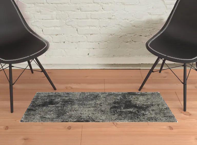 Charcoal Silver And Grey Abstract Shag Power Loom Stain Resistant Area Rug Photo 2