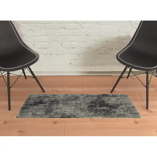 Charcoal Silver And Grey Abstract Shag Power Loom Stain Resistant Area Rug Photo 2