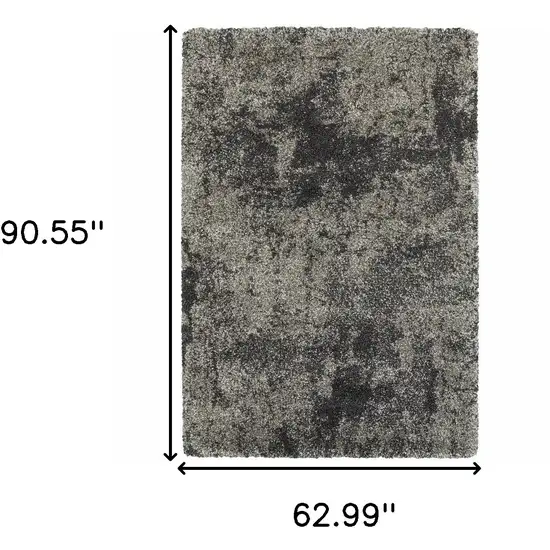 Charcoal Silver And Grey Abstract Shag Power Loom Stain Resistant Area Rug Photo 5