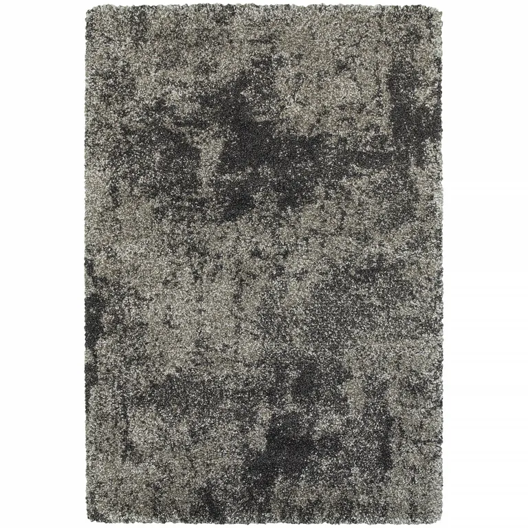 Charcoal Silver And Grey Abstract Shag Power Loom Stain Resistant Area Rug Photo 1