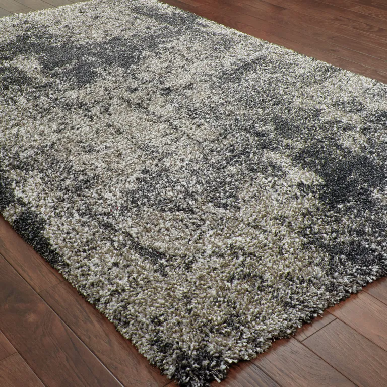 Charcoal Silver And Grey Abstract Shag Power Loom Stain Resistant Area Rug Photo 4