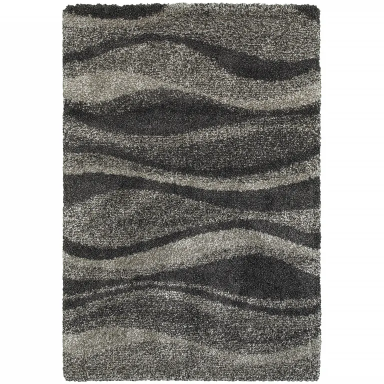 Charcoal Silver And Grey Abstract Shag Power Loom Stain Resistant Area Rug Photo 1