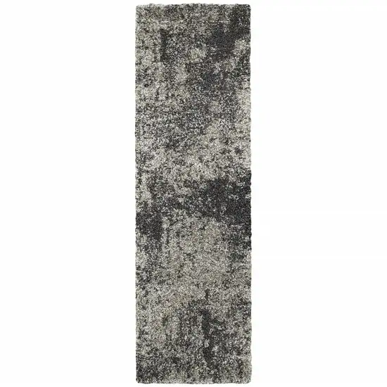 Charcoal Silver And Grey Abstract Shag Power Loom Stain Resistant Runner Rug Photo 1