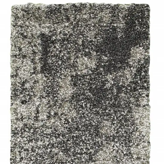 Charcoal Silver And Grey Abstract Shag Power Loom Stain Resistant Runner Rug Photo 4