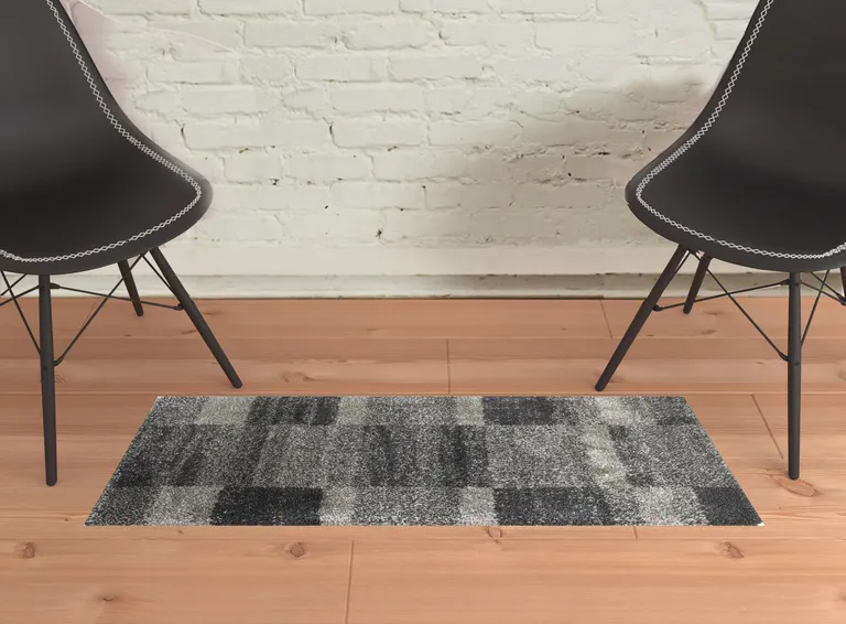 Charcoal Silver And Grey Geometric Shag Power Loom Stain Resistant Area Rug Photo 2