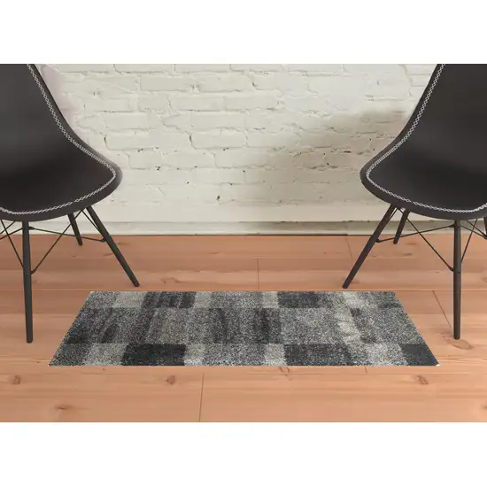 Charcoal Silver And Grey Geometric Shag Power Loom Stain Resistant Area Rug Photo 2