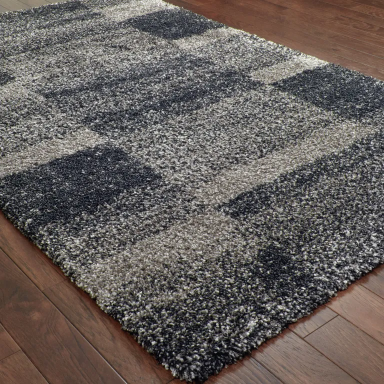 Charcoal Silver And Grey Geometric Shag Power Loom Stain Resistant Area Rug Photo 4