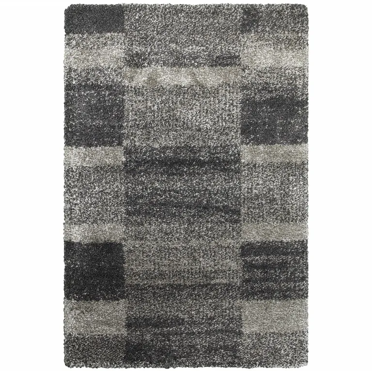 Charcoal Silver And Grey Geometric Shag Power Loom Stain Resistant Area Rug Photo 1