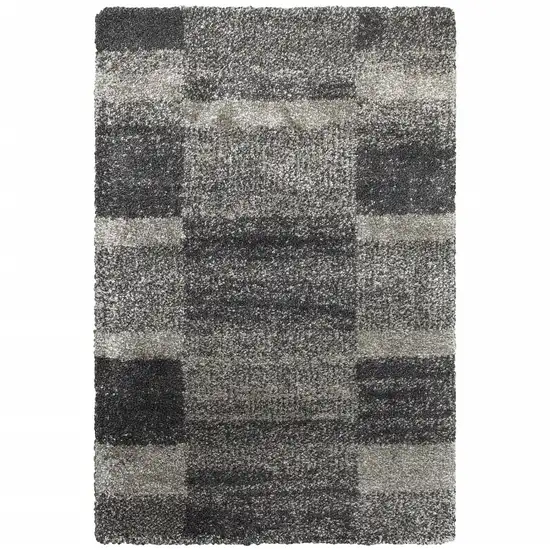 Charcoal Silver And Grey Geometric Shag Power Loom Stain Resistant Area Rug Photo 1