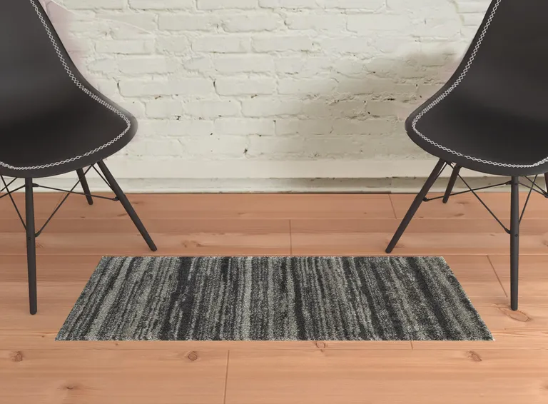 Charcoal Silver And Grey Geometric Shag Power Loom Stain Resistant Area Rug Photo 2