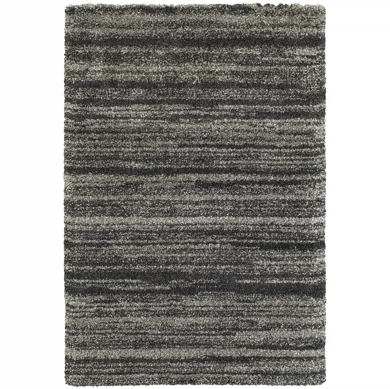 Charcoal Silver And Grey Geometric Shag Power Loom Stain Resistant Area Rug Photo 1