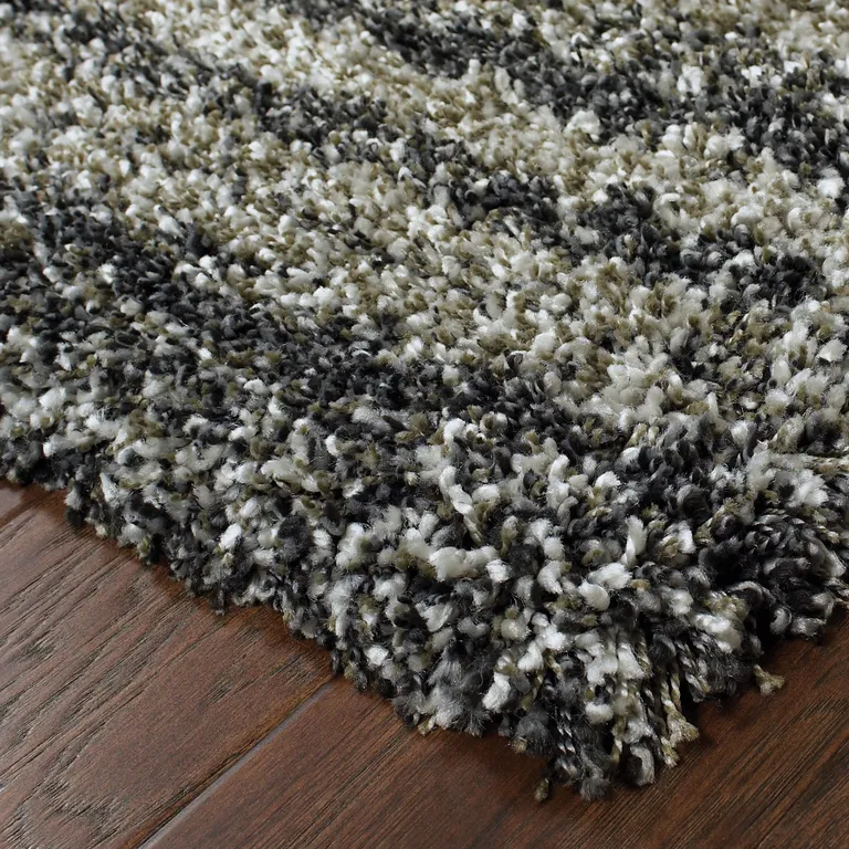 Charcoal Silver And Grey Geometric Shag Power Loom Stain Resistant Area Rug Photo 3