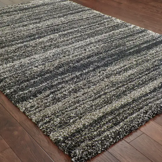 Charcoal Silver And Grey Geometric Shag Power Loom Stain Resistant Area Rug Photo 4