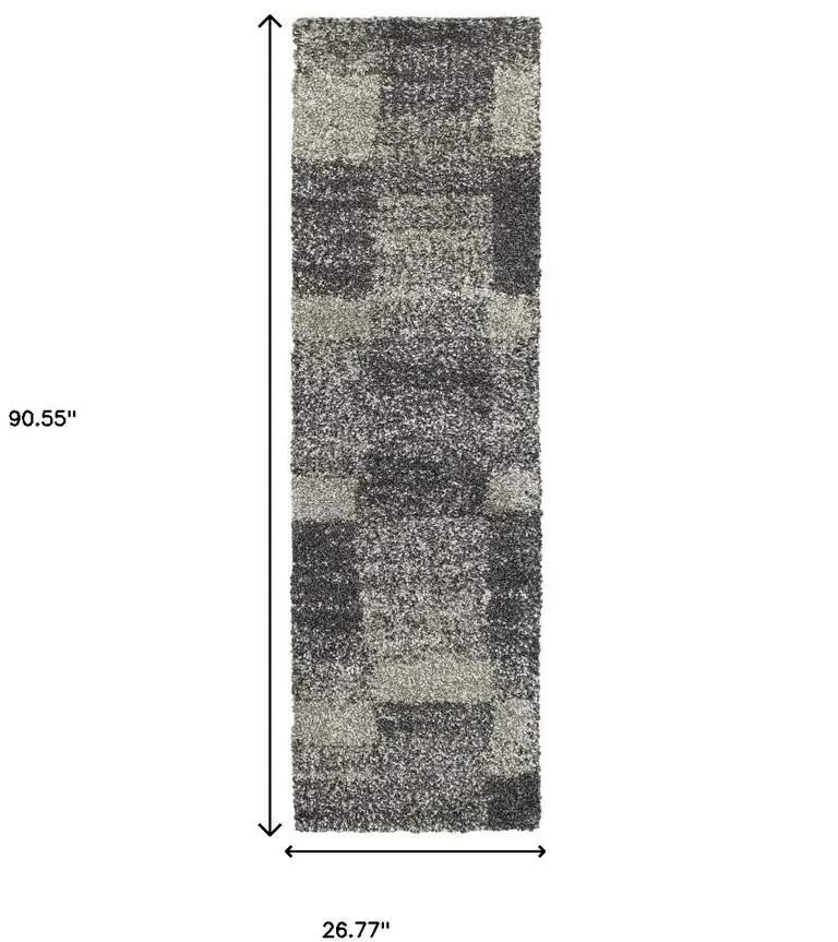 Charcoal Silver And Grey Geometric Shag Power Loom Stain Resistant Runner Rug Photo 4