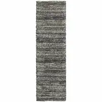 Photo of Charcoal Silver And Grey Geometric Shag Power Loom Stain Resistant Runner Rug