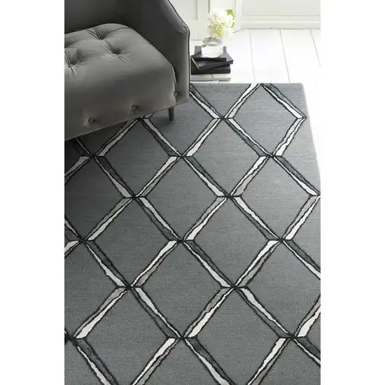 Charcoal Silver Hand Tufted Geometric Diamond Pattern Indoor Area Rug Photo 1