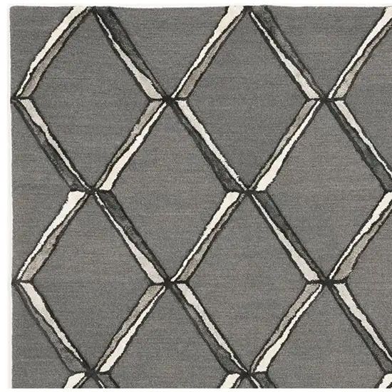 Charcoal Silver Hand Tufted Geometric Diamond Pattern Indoor Area Rug Photo 4