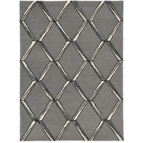 Charcoal Silver Hand Tufted Geometric Diamond Pattern Indoor Area Rug Photo 2