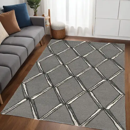 Gray Wool Geometric Hand Tufted Area Rug Photo 1