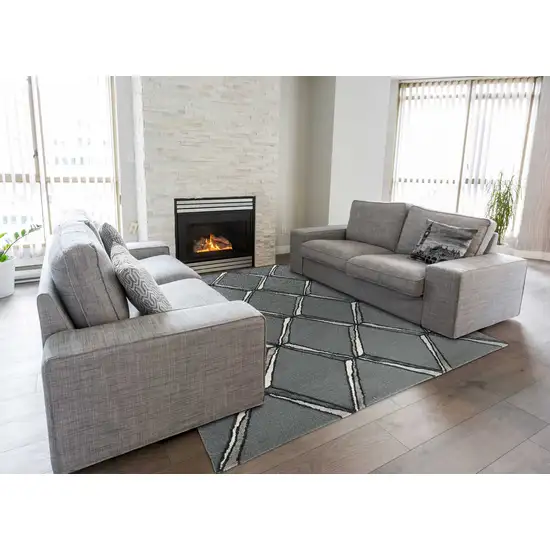 Charcoal Silver Hand Tufted Geometric Diamond Pattern Indoor Area Rug Photo 5