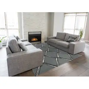 Photo of Charcoal Silver Hand Tufted Geometric Diamond Pattern Indoor Area Rug