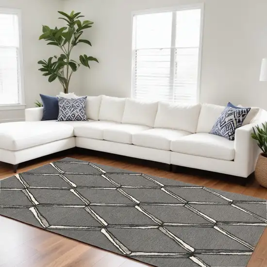 Charcoal Silver Hand Tufted Geometric Diamond Pattern Indoor Area Rug Photo 1