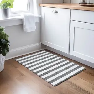 Photo of Charcoal Striped Washable Non Skid Indoor Outdoor Area Rug