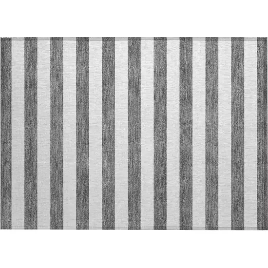 Charcoal Striped Washable Non Skid Indoor Outdoor Area Rug Photo 2