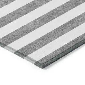 Photo of Charcoal Striped Washable Non Skid Indoor Outdoor Area Rug