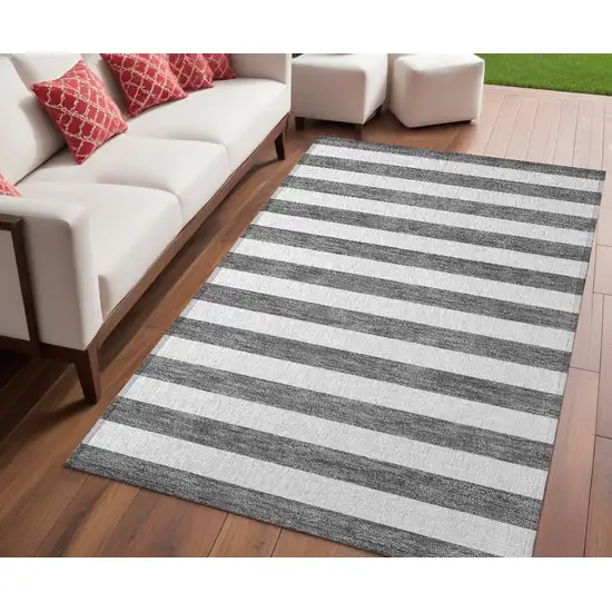 Charcoal Striped Washable Non Skid Indoor Outdoor Area Rug Photo 1