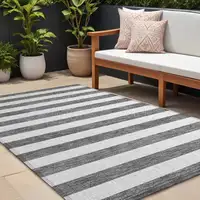 Photo of Charcoal Striped Washable Non Skid Indoor Outdoor Area Rug