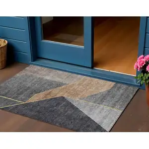 Photo of Charcoal Taupe And Gray Geometric Washable Indoor Outdoor Area Rug