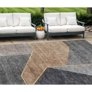 Photo of Charcoal Taupe And Gray Geometric Washable Indoor Outdoor Area Rug