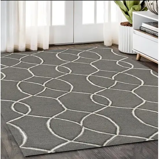 Charcoal Trellis Wool Indoor Area Rug Photo 1