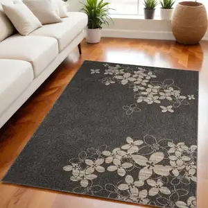 Photo of Charcoal and Beige Floral Non Skid Area Rug