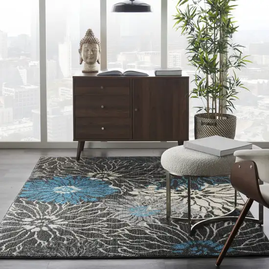 Blue And Gray Floral Area Rug Photo 8