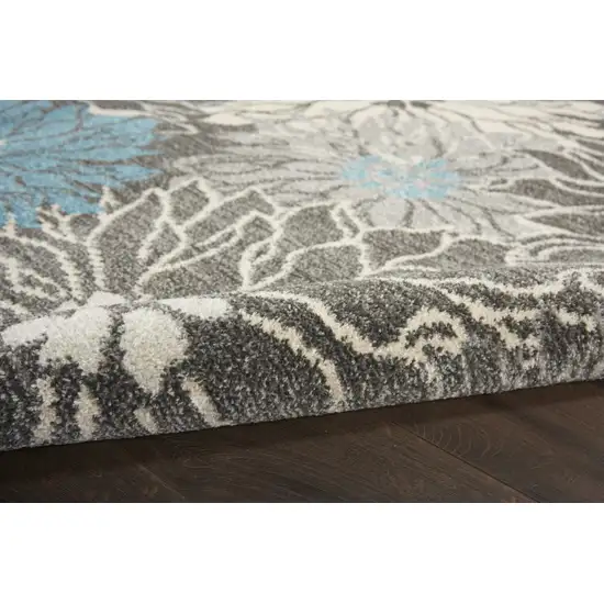 Blue And Gray Floral Area Rug Photo 4