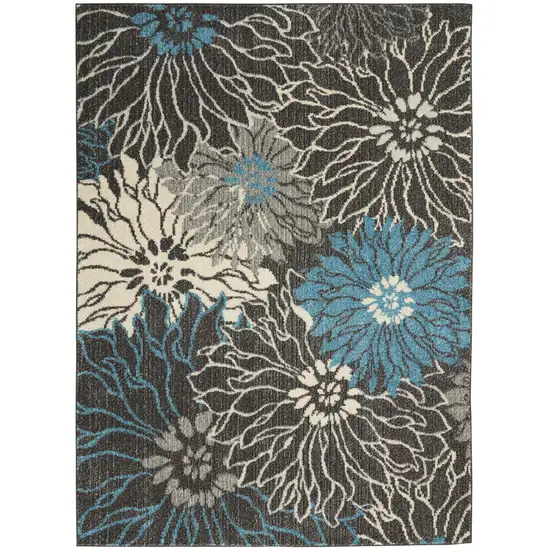 Blue And Gray Floral Power Loom Area Rug Photo 1